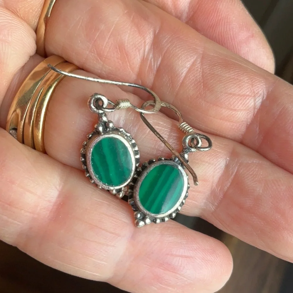 Malachite Sterling earrings - Picture 3 of 6